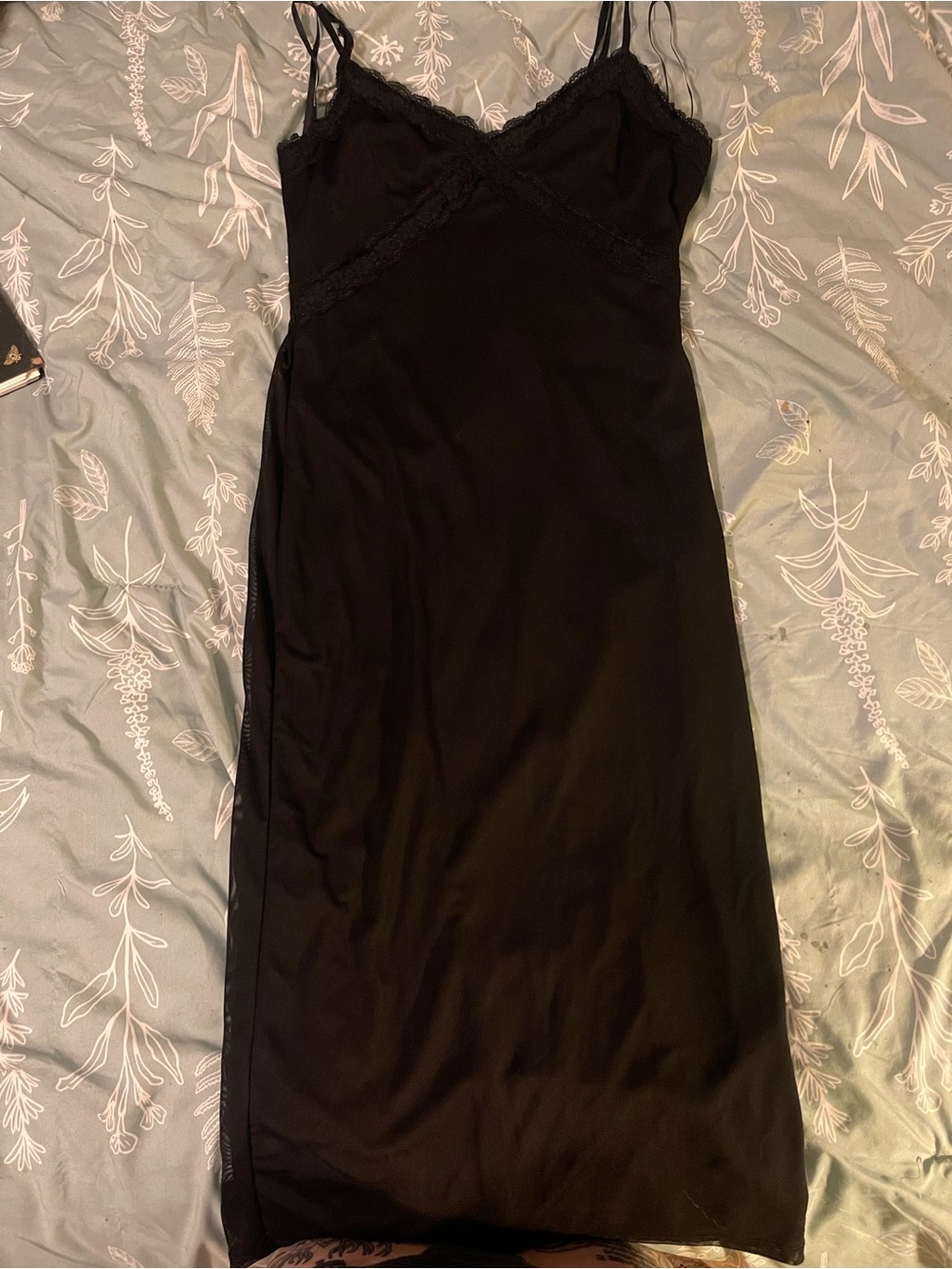 Forever 21 Black Lace-Trim Midi Slip Dress